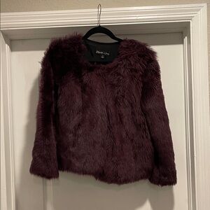 Elizabeth and James real Lamb fur jacket in deep purple/oxblood